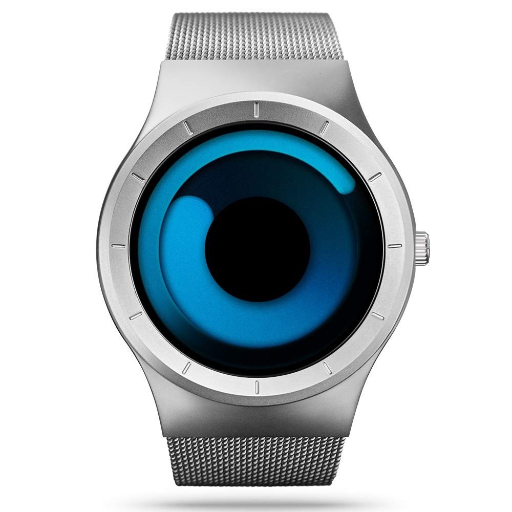 Men’s Fashion Steel Mesh Watch – Creative Design, Silver Blue Wristwatch