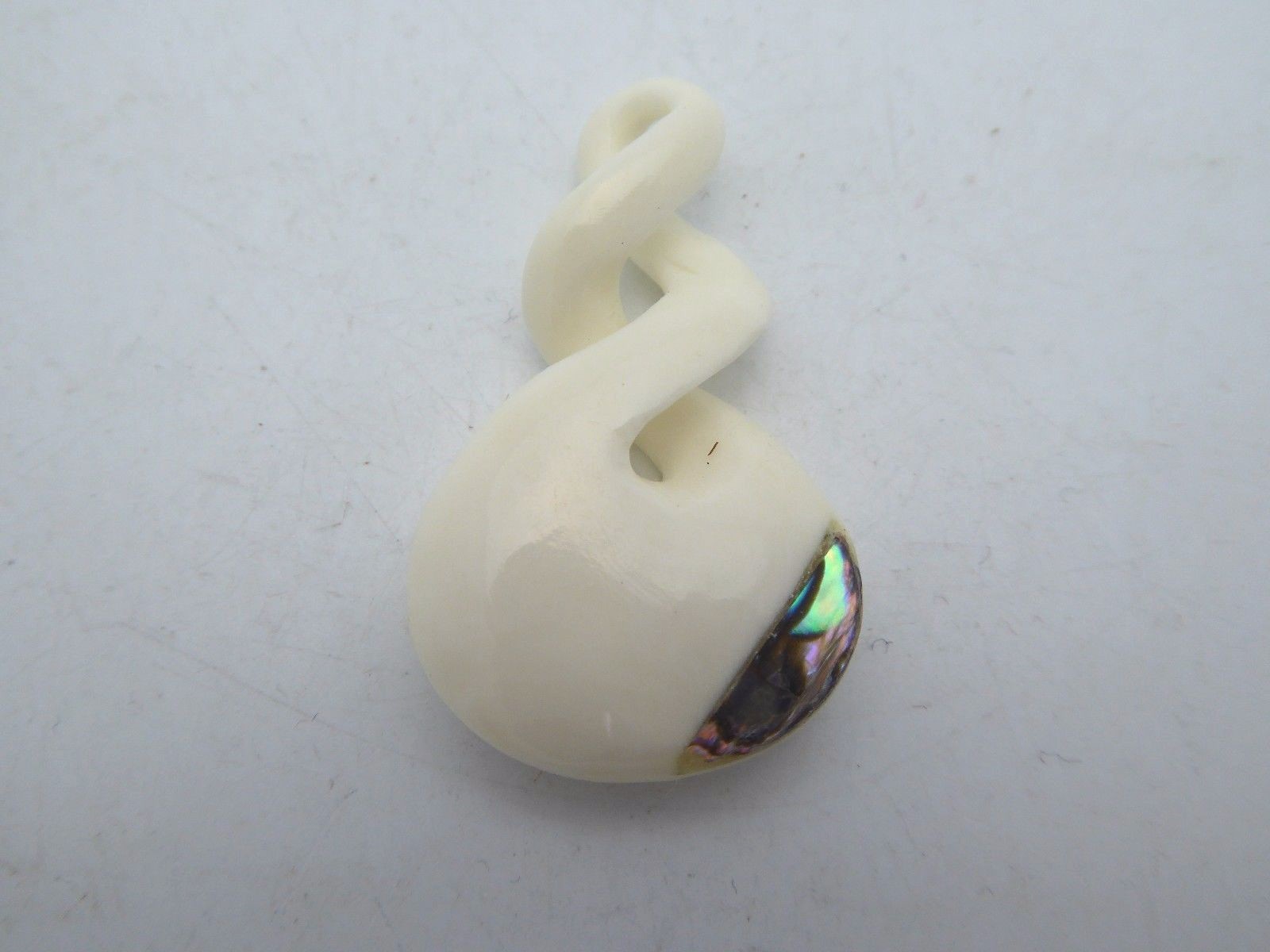 Maori Double Twist Inlaid Paua Shell Water Buffalo Bone Pendant Necklace