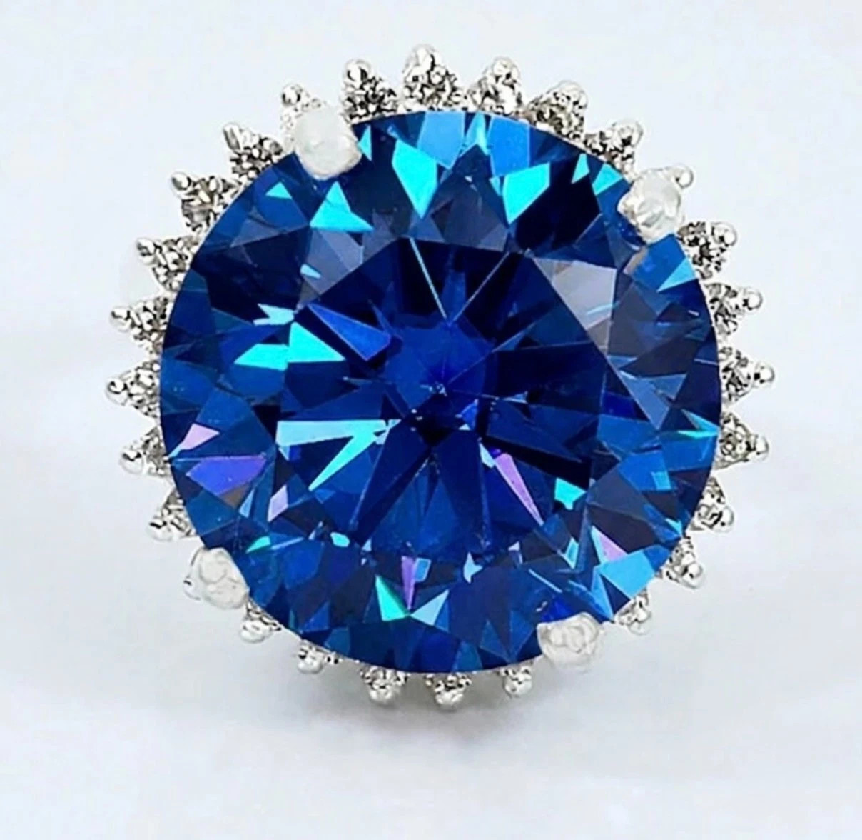 925 Silver, Gorgeous Azur Blue Diamond Solitaire Ring, 14 Ct Certified Treated