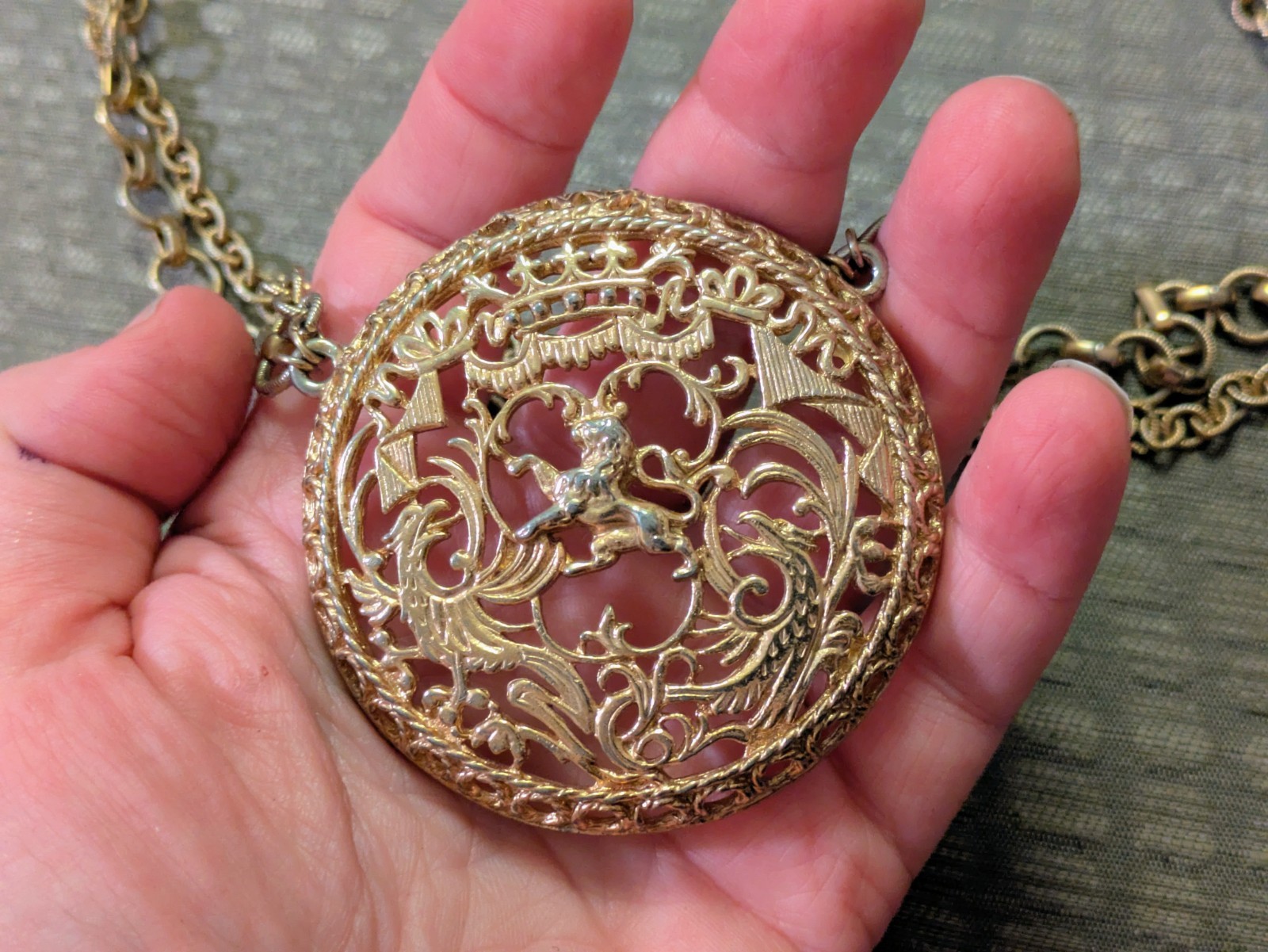 Vintage Napier Haute Couture Large Coat of Arms Lion Griffin Pendant Necklace