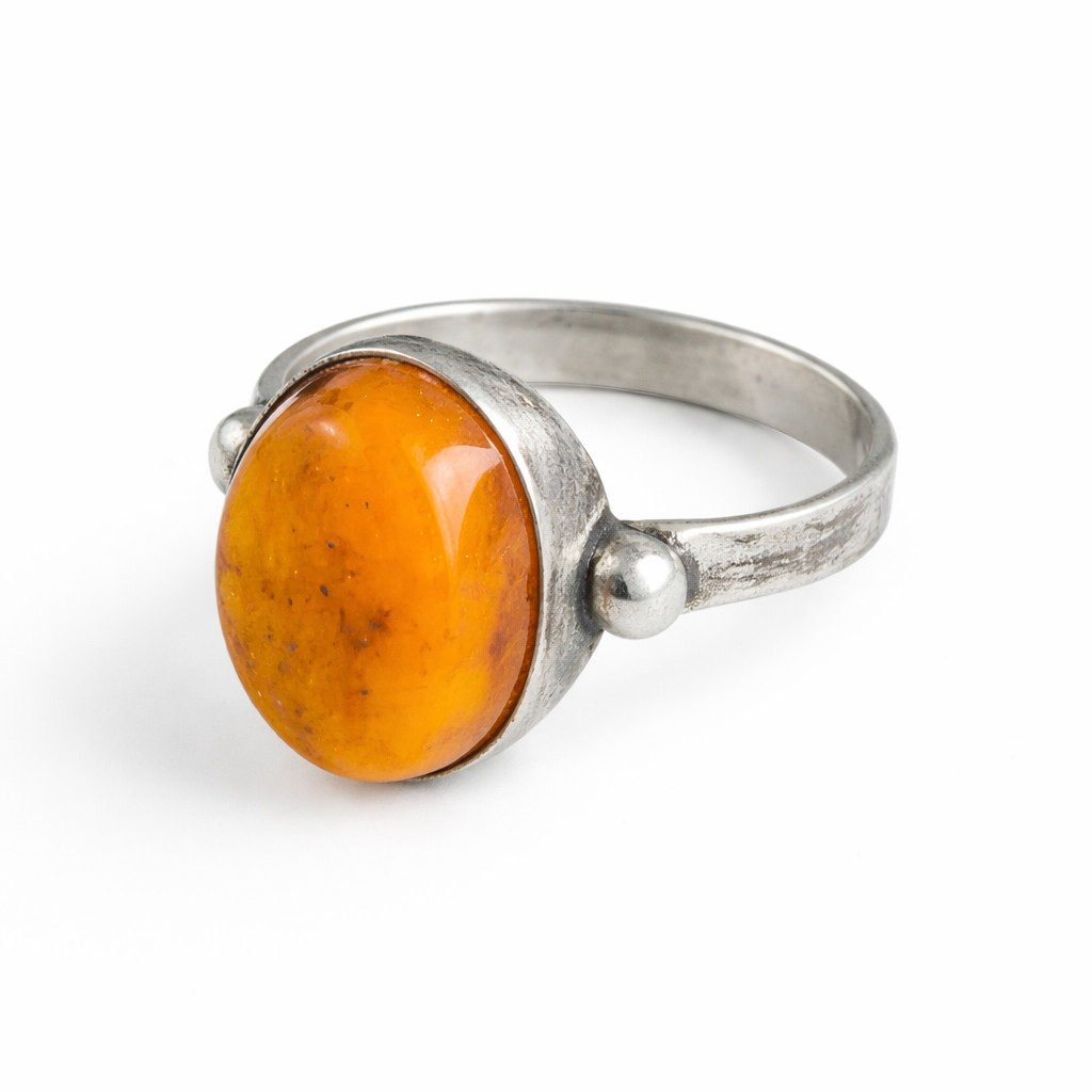 Vintage Sterling Silver 925 Baltic Egg Yolk Oval Amber Cabochon Ring 1960’s sz 7