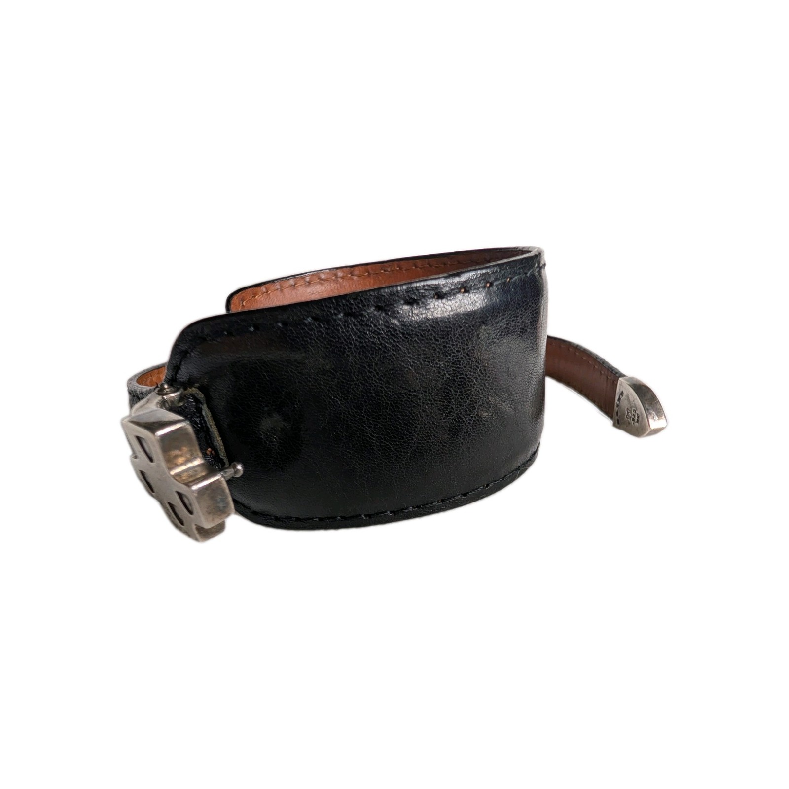 Saint by Sarah Jane Sterling Silver Casa Cross Black Leather Wrap Bracelet L