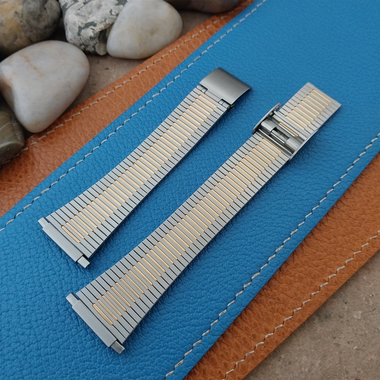 Stainless & Gold Tone 2pc LED LCD 16mm 18mm 20mm Unused 1970s Vintage Watch Band