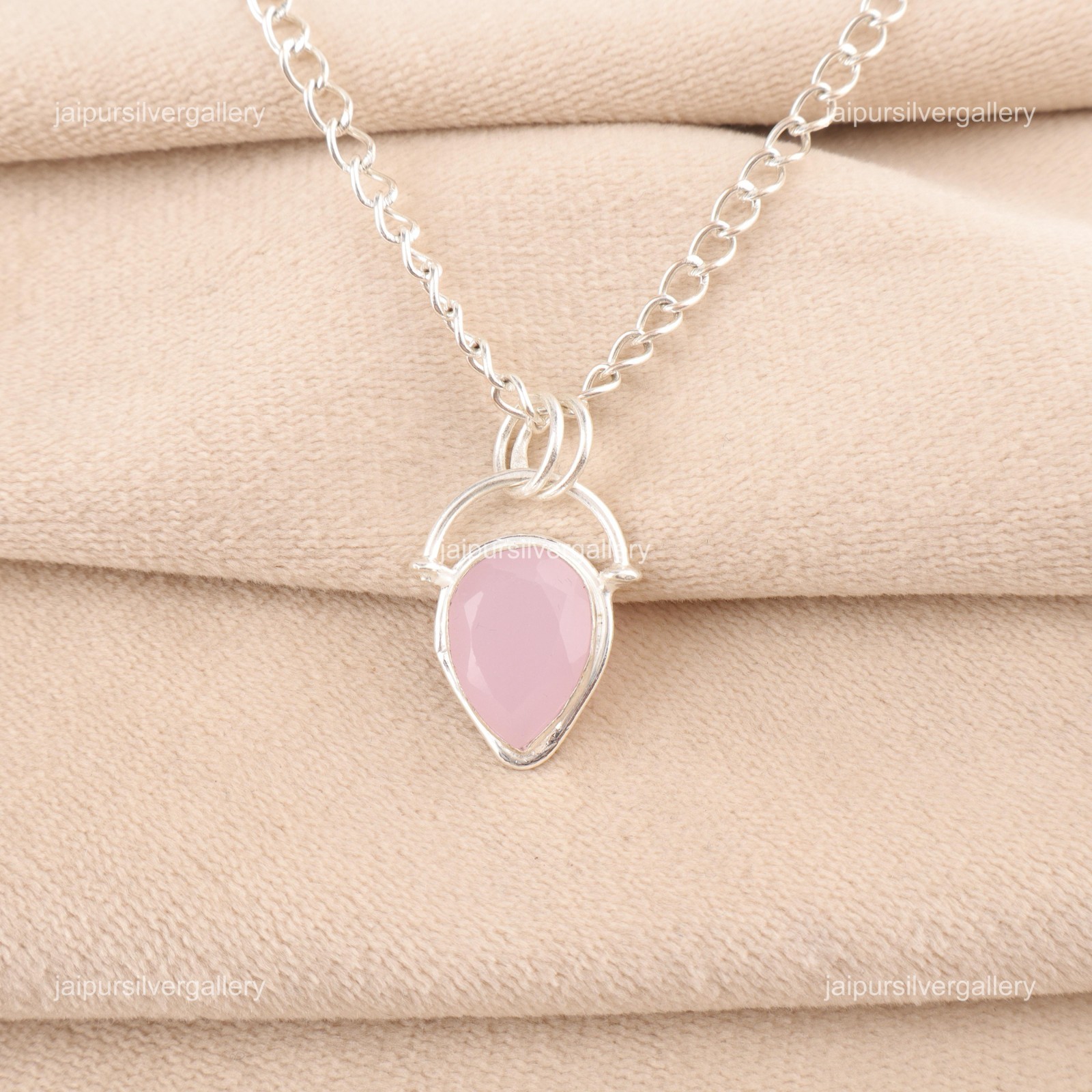 Rose Chalcedony Gemstone Jewelry 925 Silver Handmade Pendant 1.01″ For Women