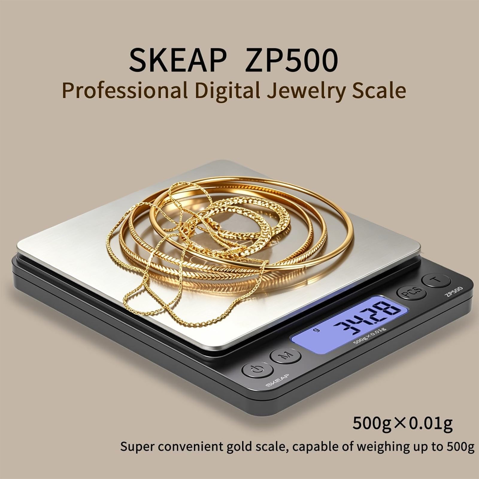 Precision Digital Jewelry Scale 500g x 0.01g – Backlit LCD, Tare Function, Ideal