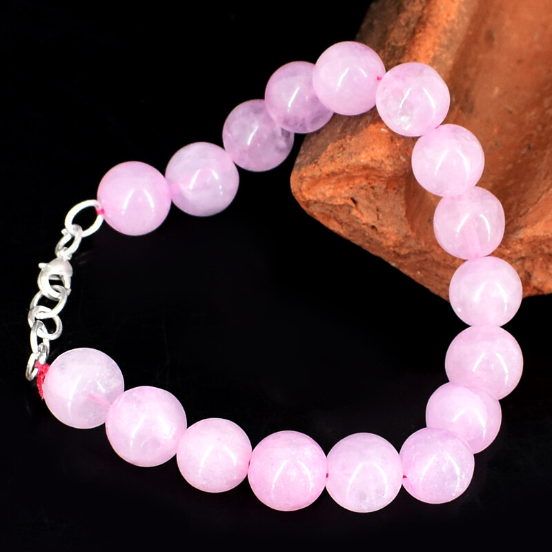 Pink Rose Quartz 157.00 Cts Natural 7 Inches Long Round Beads Bracelet NK 32E146