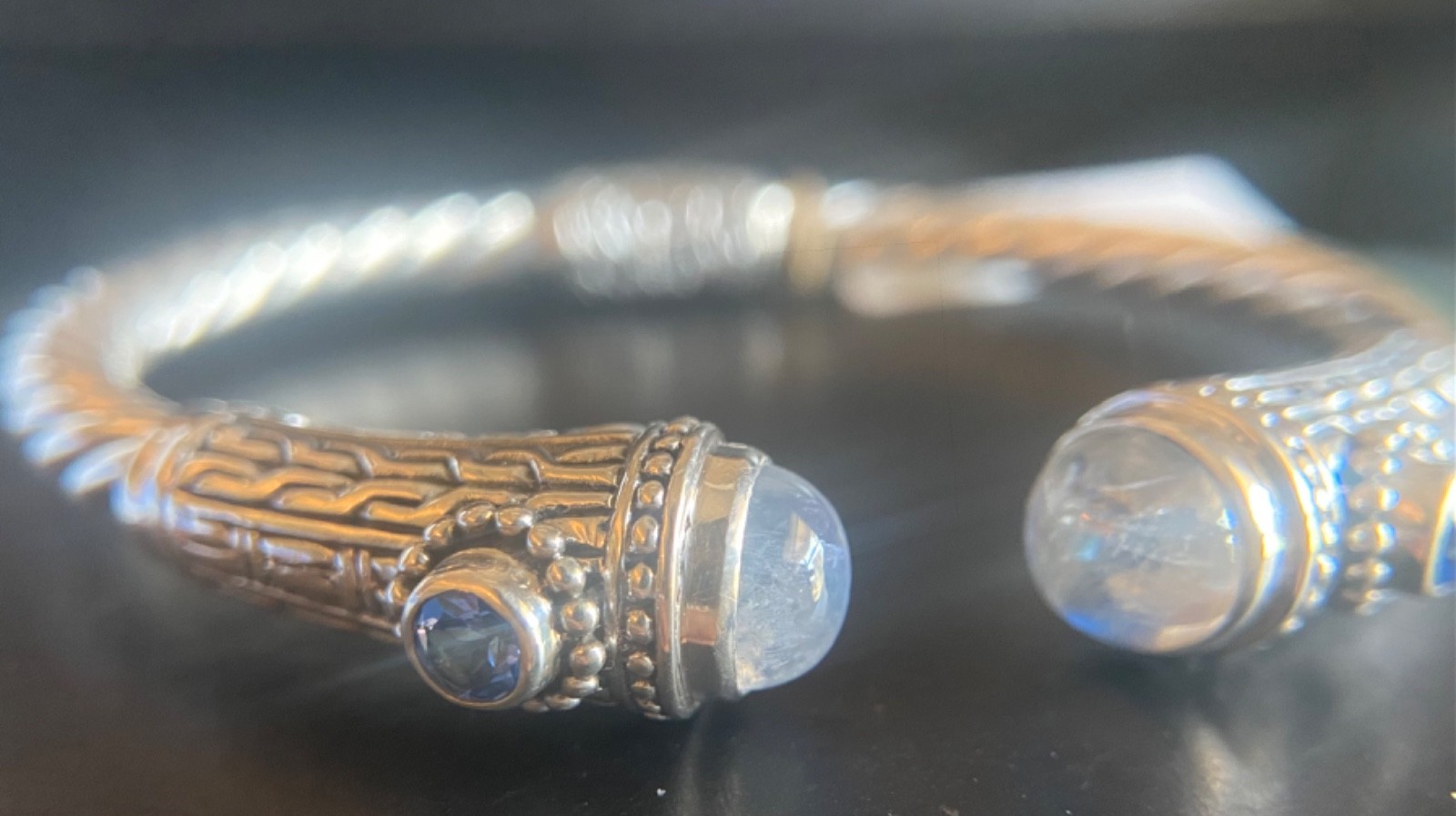 Sarda,Bali Made,Top Quality Moonstone & Sterling Tip-Tip Bracelet Szs 6.5 & 7.5”