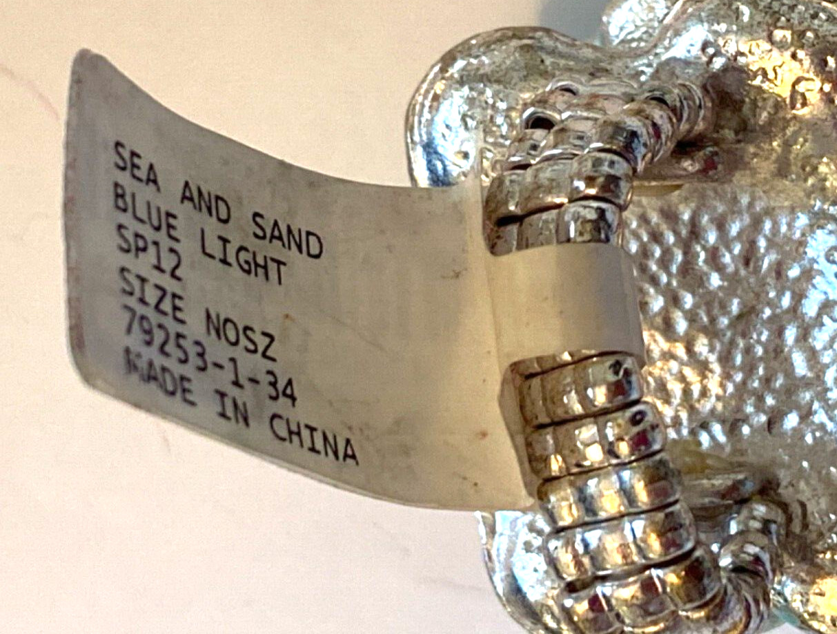 WITH TAGS LIGHT BLUE SEA AND SAND LARGE FLOWER ENAMEL RING CRYSTAL STRETCH