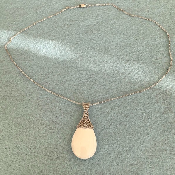 QVC Affinity Diamond Sterling Silver White Agate Necklace Pendant