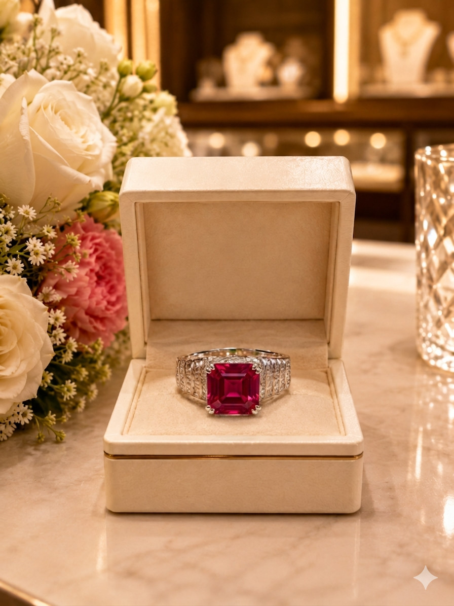 IGL Certified 4.80 Ct Natural Ruby & Diamond Wedding Gift Ring 14K White Gold 7
