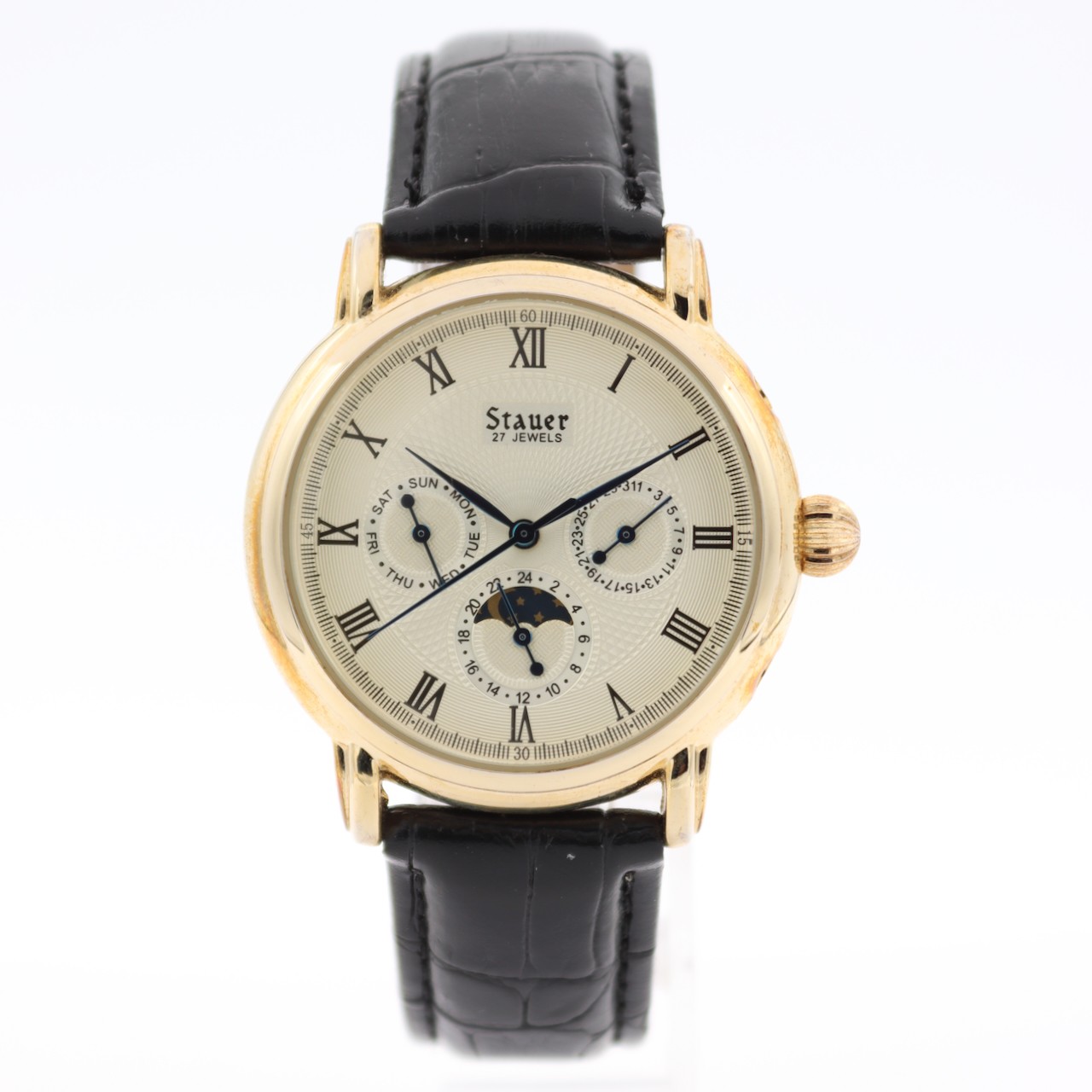 40mm Stauer 20193 Magnificat II Moon Phase Day Date 24 Hour Automatic Wristwatch