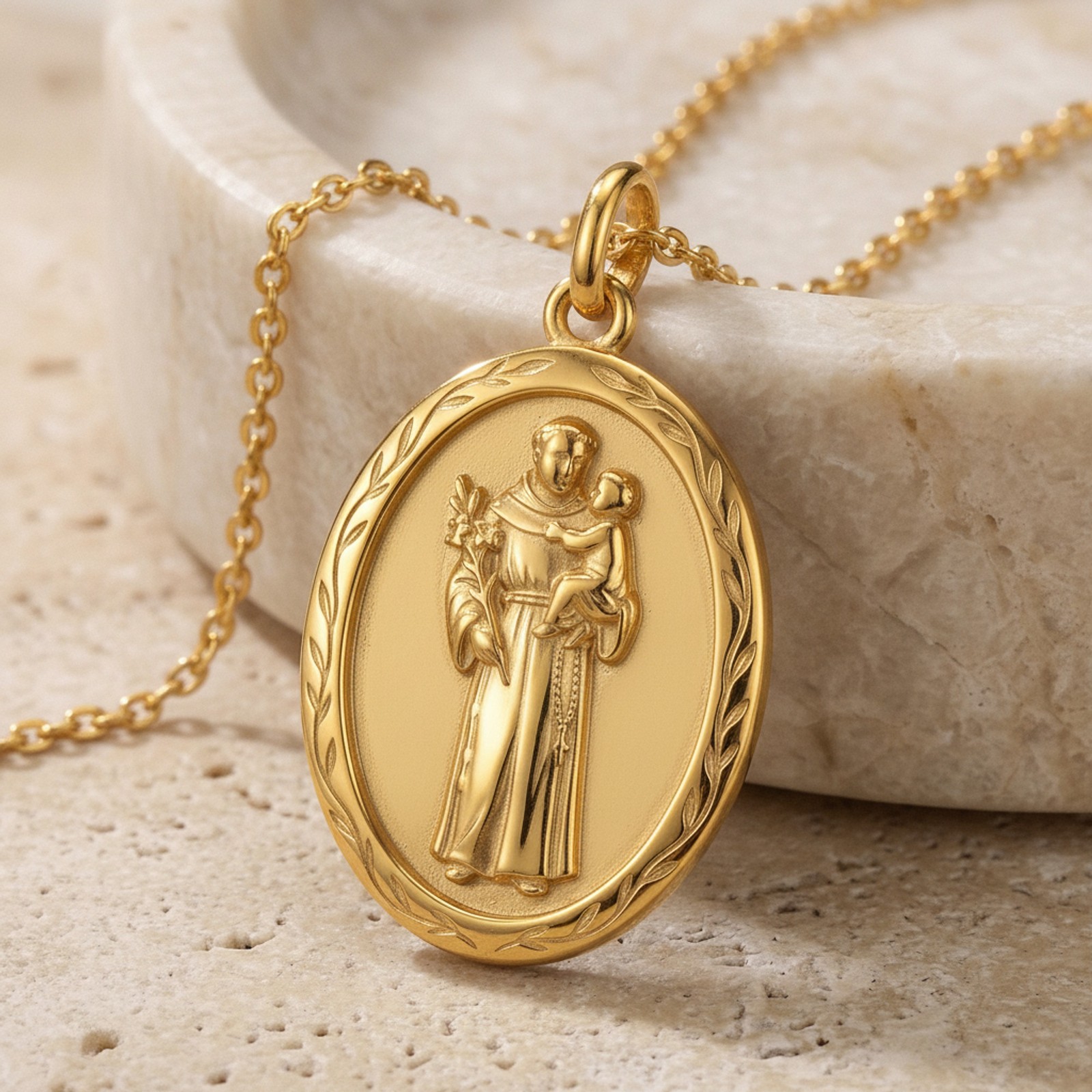 ArtemisSilver Saint Anthony Medal Necklace Oxidized 925 Silver Catholic Patron