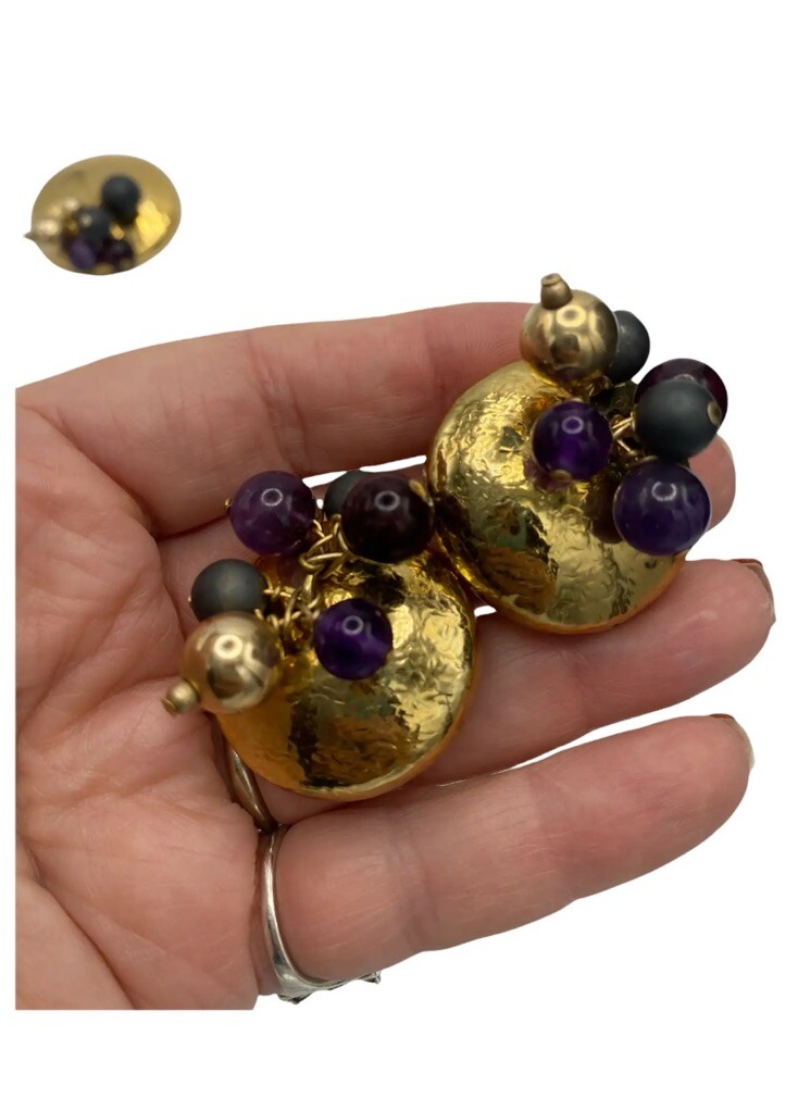 Vintage Susan Cummings Gold Over Sterling Gemstone Set Pin Earrings