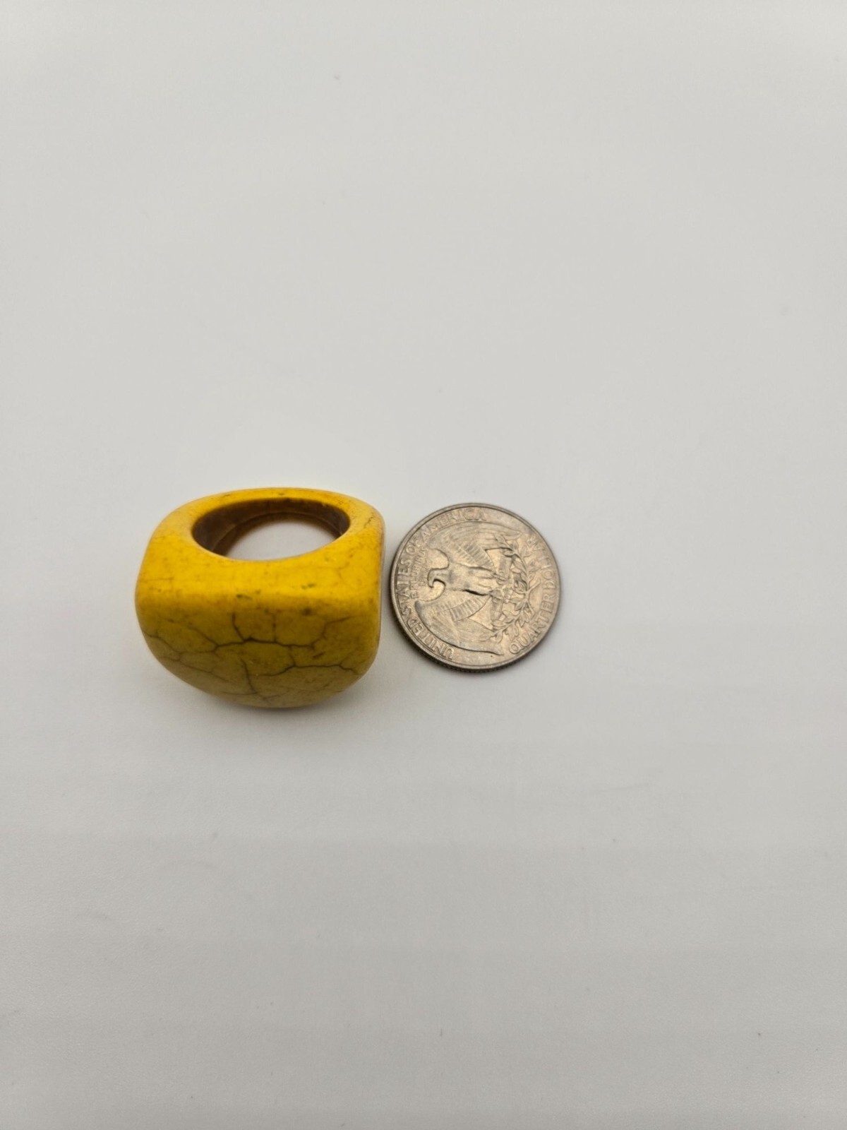 VTG Chunky Artisan Handmade Yellow Mustard Color Ceramic Ring 8.5