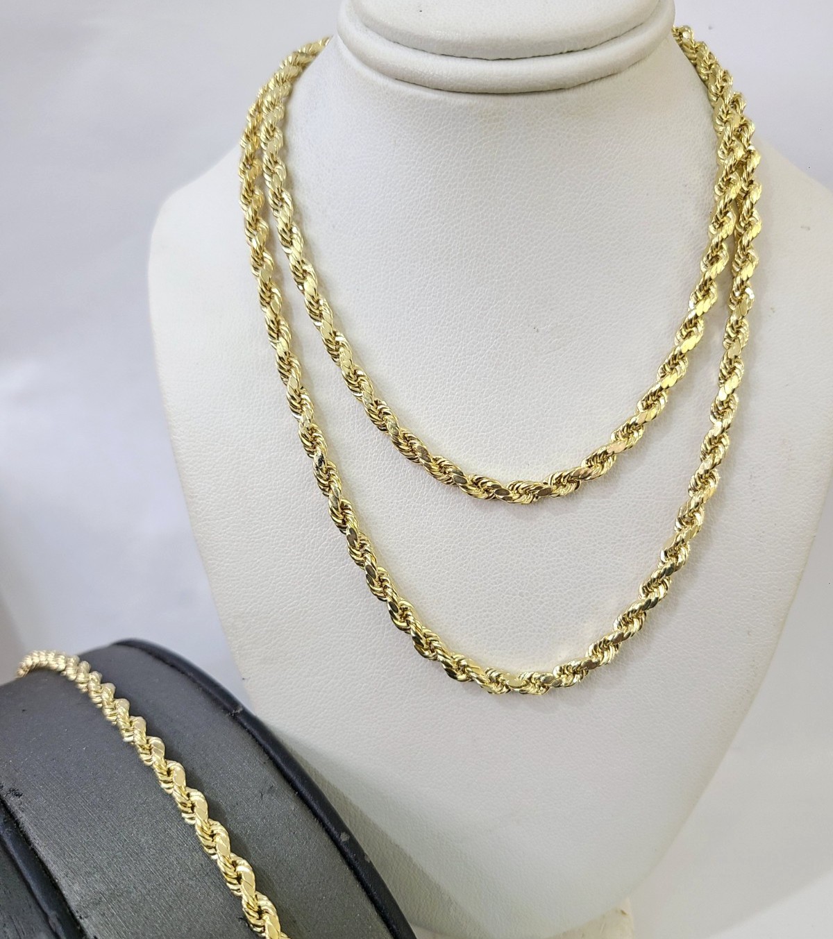 10k Yellow Gold Rope Chain 5mm Necklace Bracelet Set Real Men Women