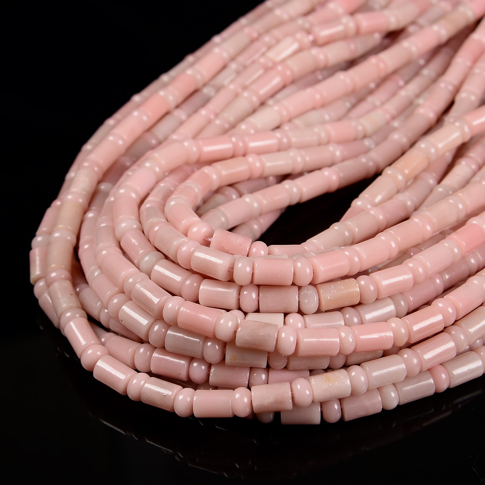 Natural Pink Opal Cylinder Tube with Rondelle Beads Size 6x9mm 15.5” Strand