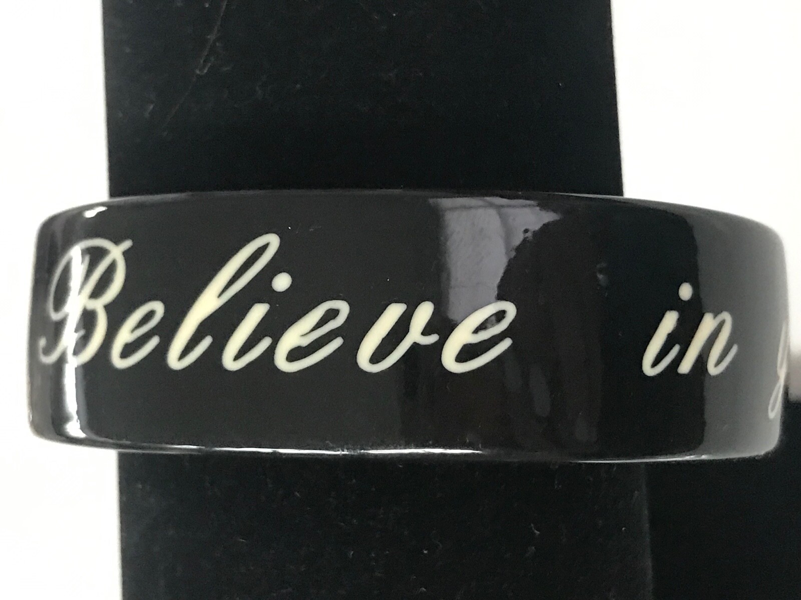 Chunky Black Plastic Resin Be Positive Believe In Yourself Domed Bangle Bracelet