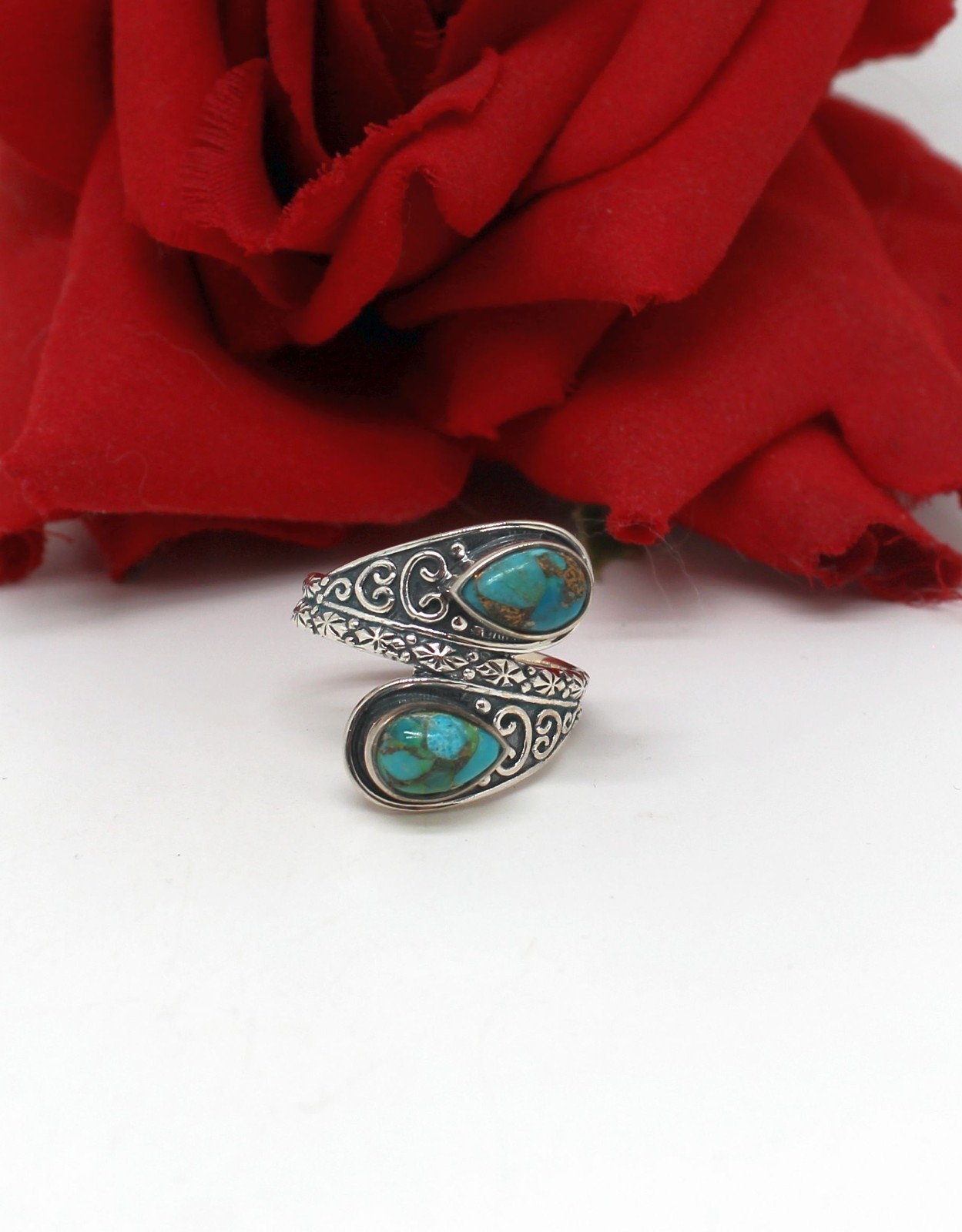 Sterling Silver NWOT JTV Turquoise Bypass Ring Size 10 6.97g CAT RESCUE