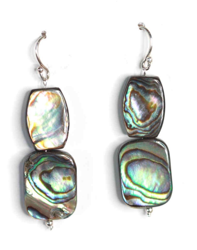 Abalone Paua Shell Earrings 925 Sterling Silver Iridescent 1 3/4″ Rectangle