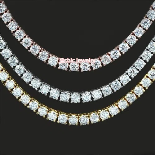 2-6mm 6″-24″ Real VVS1 D Moissanite Tennis Chain 925 Silver Pass Diamnd Tester!