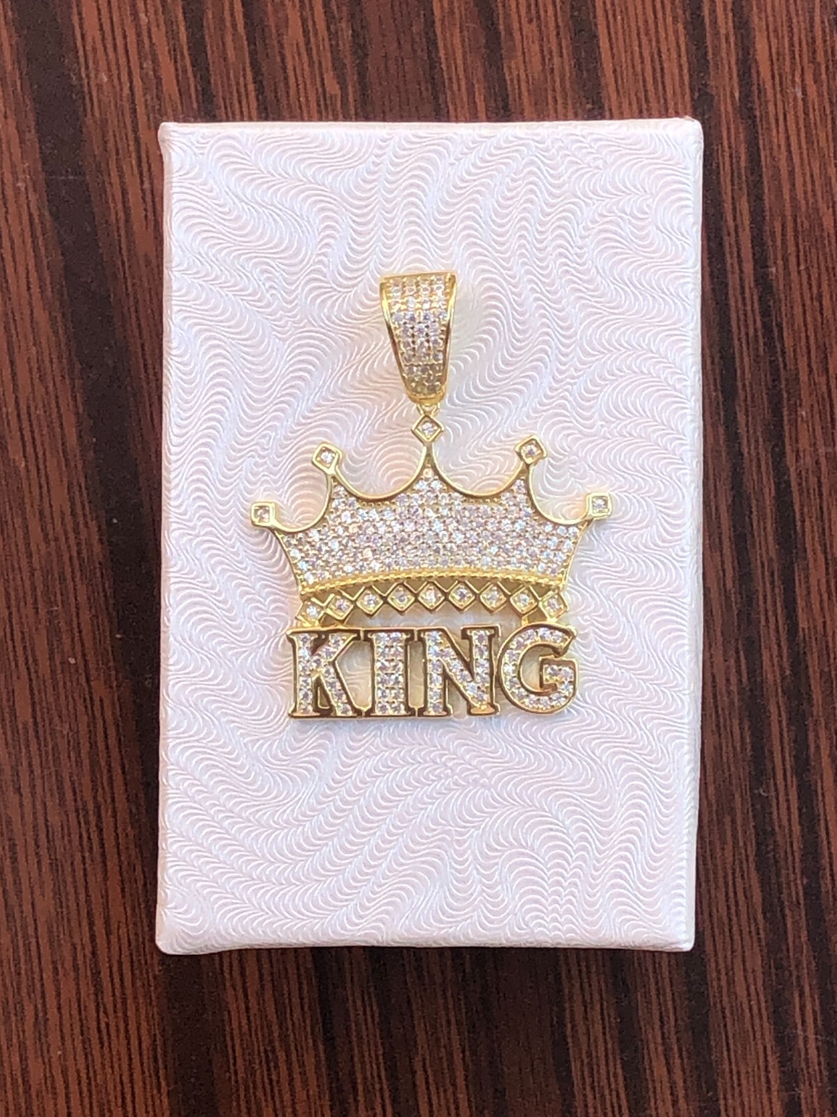 925 Sterling Silver CZ Gold Crown King Pendant Men 23.5mm(0.93″)/35mm(1.38″)
