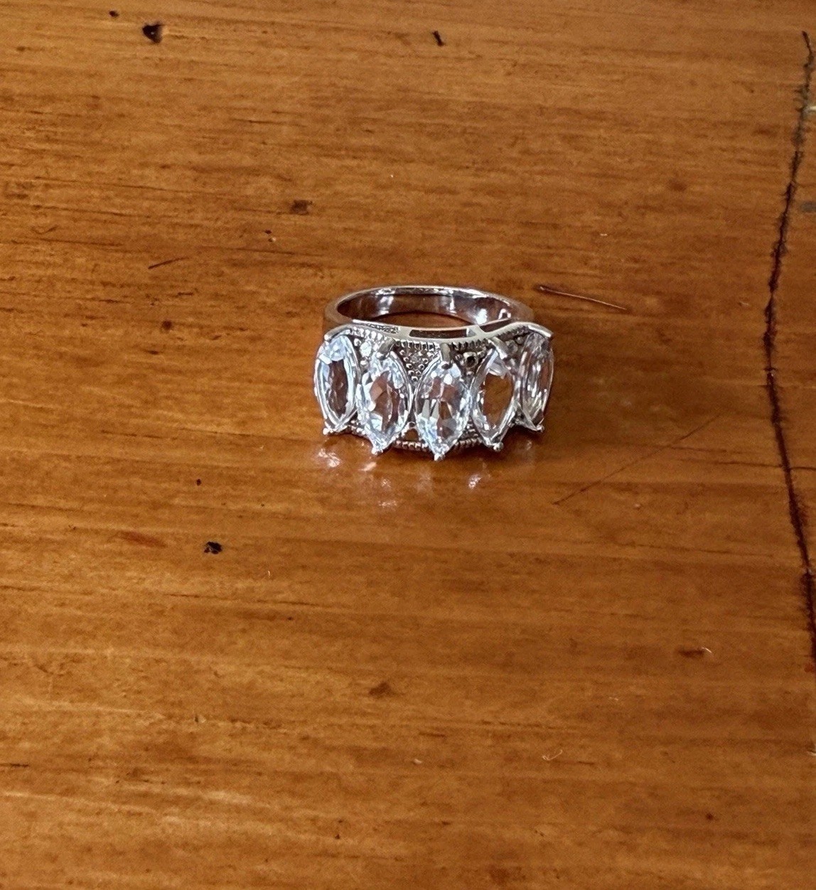 Sterling Silver 925 Wide Band Marquise CZ Eternity Ring Size 6.5 BBJ Statement