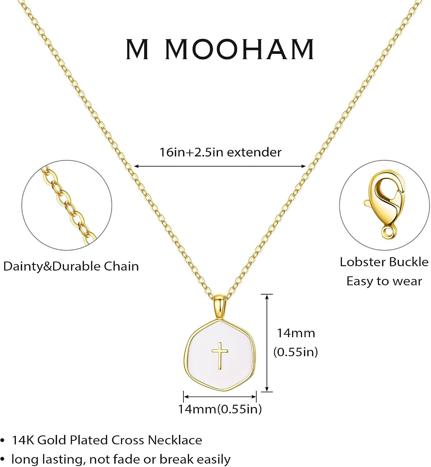 Enamel Mini Cross Necklace for Women Girl, 14K Gold Plated Jewelry | Small Gold