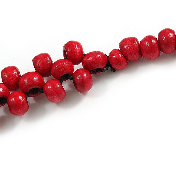 Long Cherry Red Cluster Wood Beaded Necklace – 82cm Long