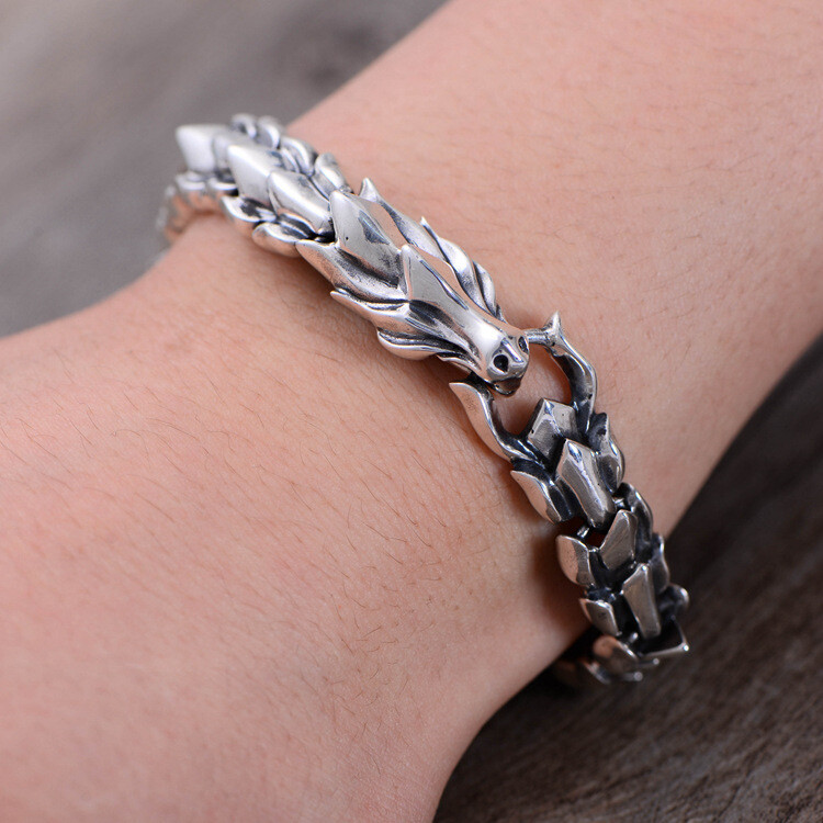 Real 925 Sterling Silver 11MM Dragon Link Chain Men’s Bracelet 19-22cm Length