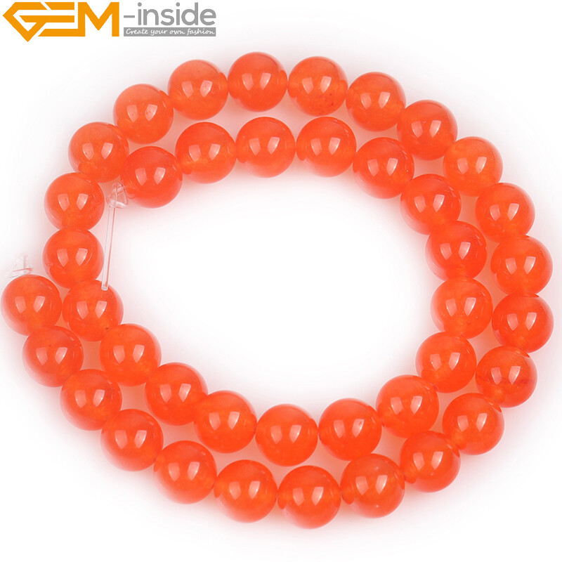 Smooth & Faceted Orange Jade Gemstone Round Beads For Jewelry Making Strand 15″
