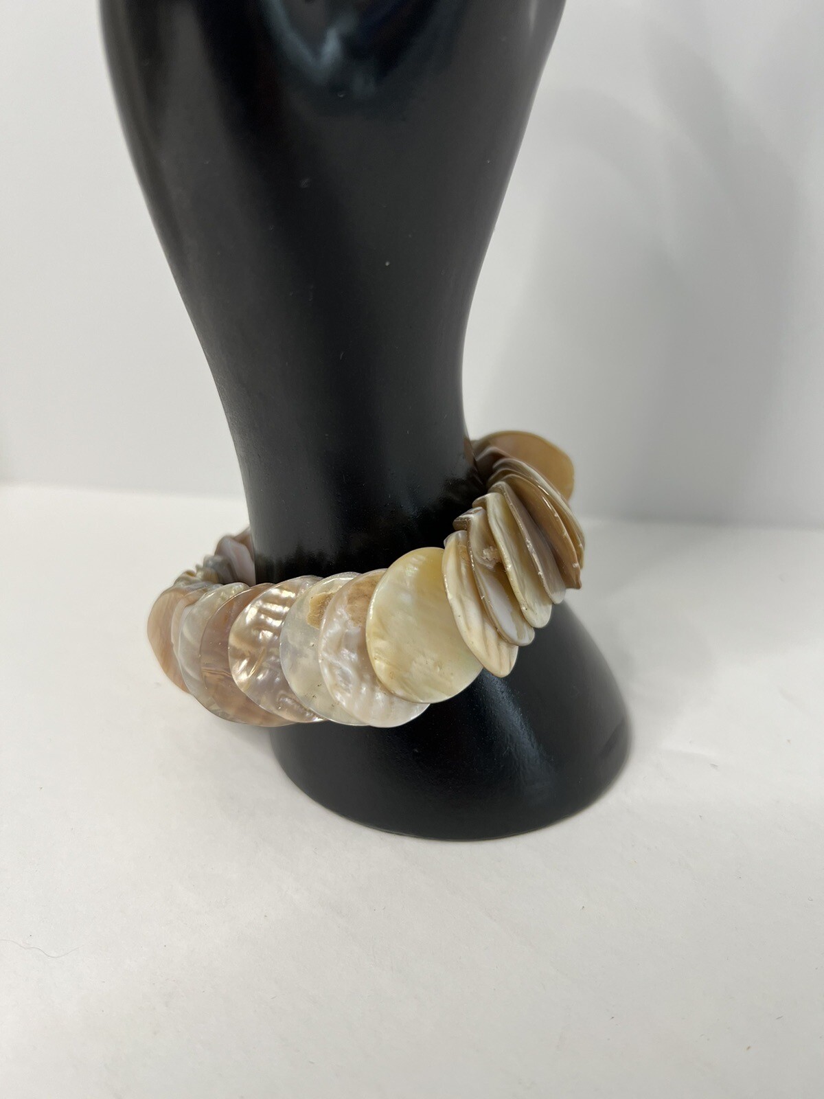 Earth Tones Real Shell Bracelet Stretch Layered Disc Costume Jewelry Boho Beach