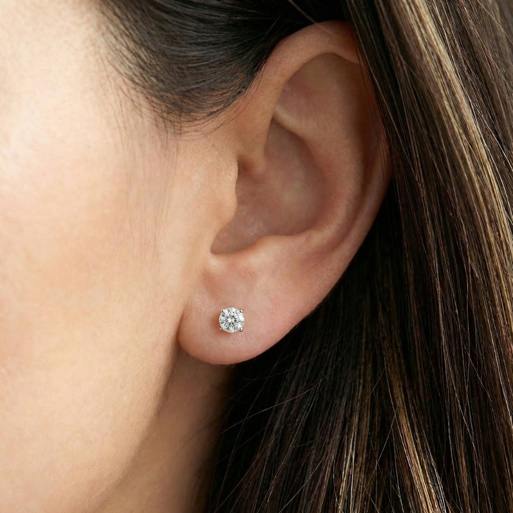 1/2Ct TW Round Real Diamond Studs Women’s Earrings 14K White Or Yellow Gold
