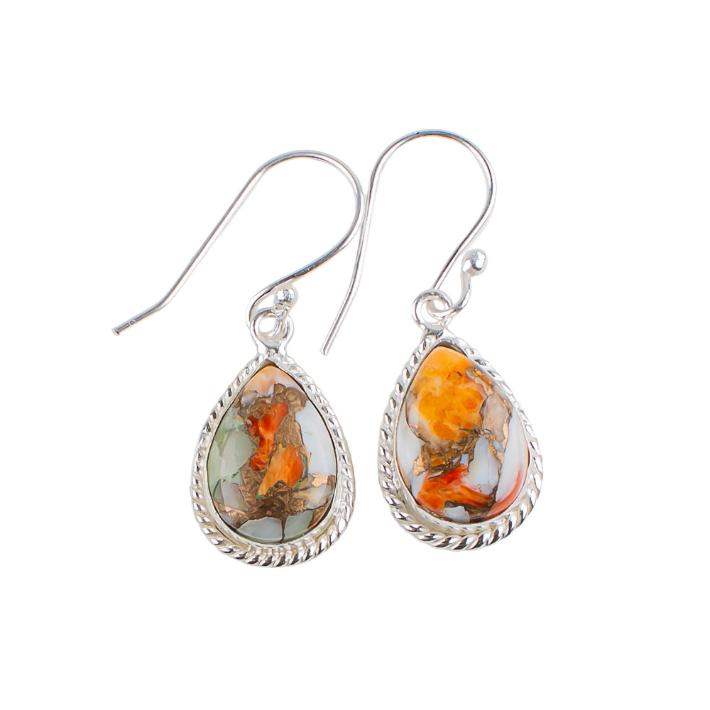 Natural Orange Copper Turquois Gemstone 925 Solid Silver Designer Earring 1.40″