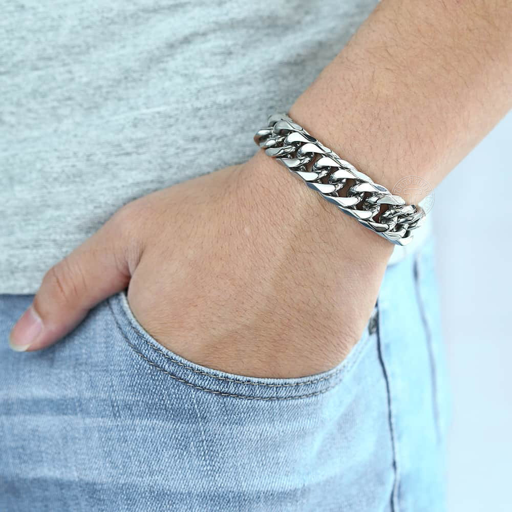 10/15mm Curb Cuban Rombo Link Bracelet Gold Plated 316L Stainless Steel Chain