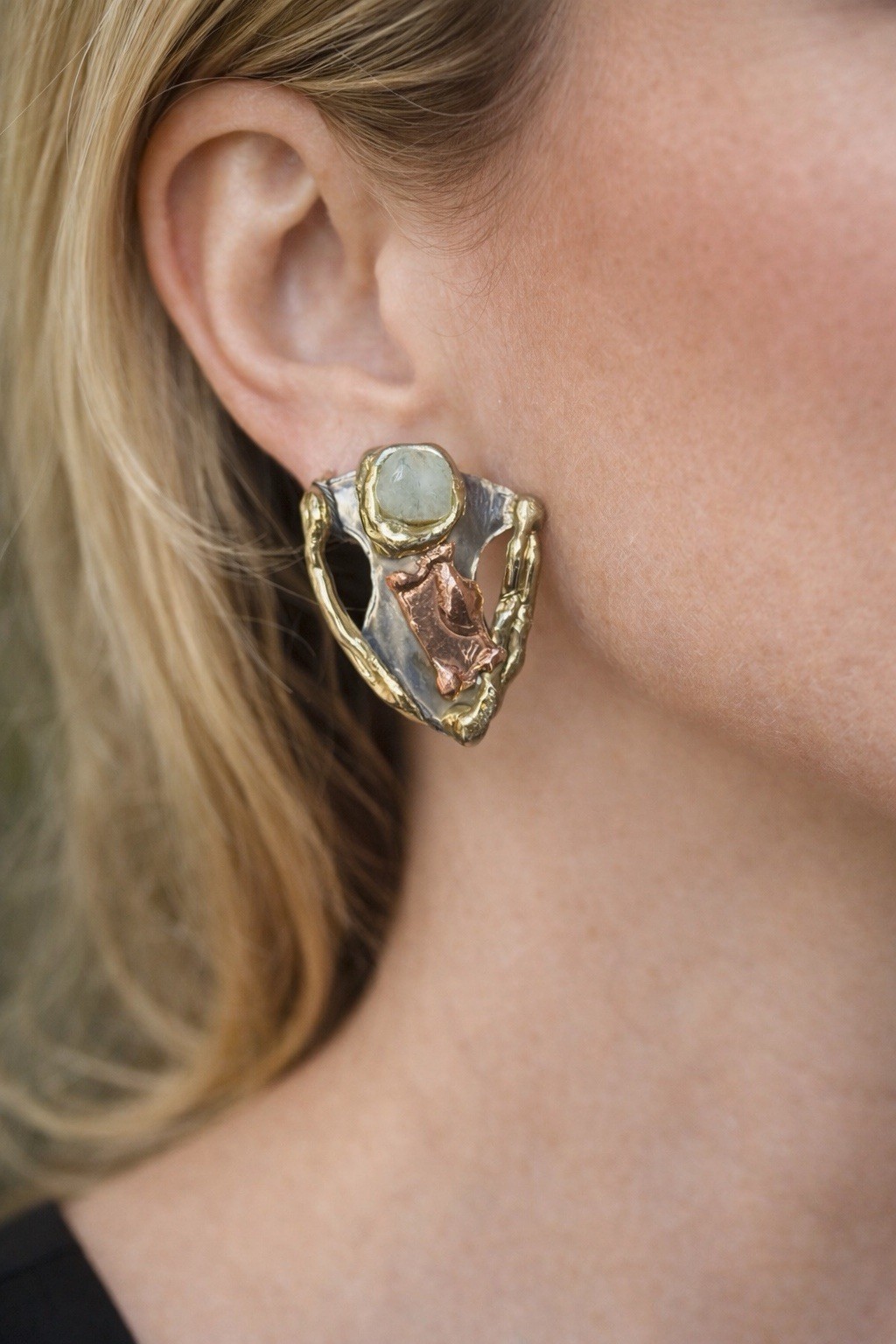 Vintage Modernist Earrings Signed George Gabriel Q Green Quartz Artisan Unique