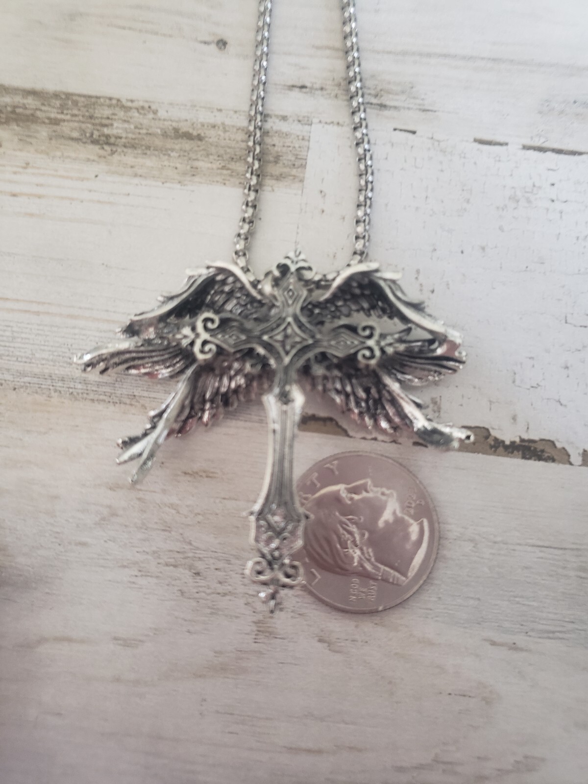 Cross necklace angel wings jewelry spiritual religion gift man women men god