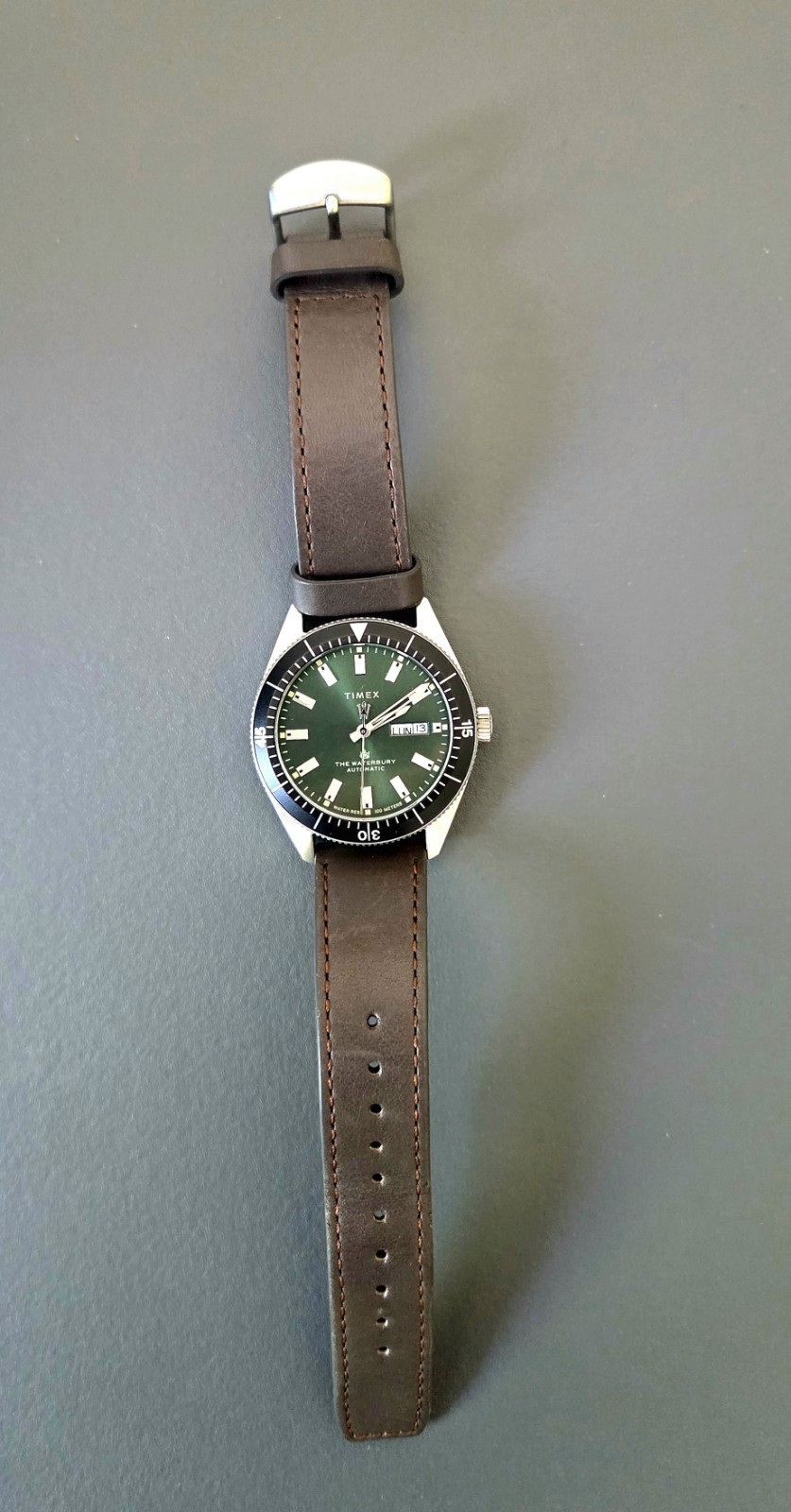 Timex Waterbury Automatic 40mm Green Dial Brown Leather Strap TW2V24700