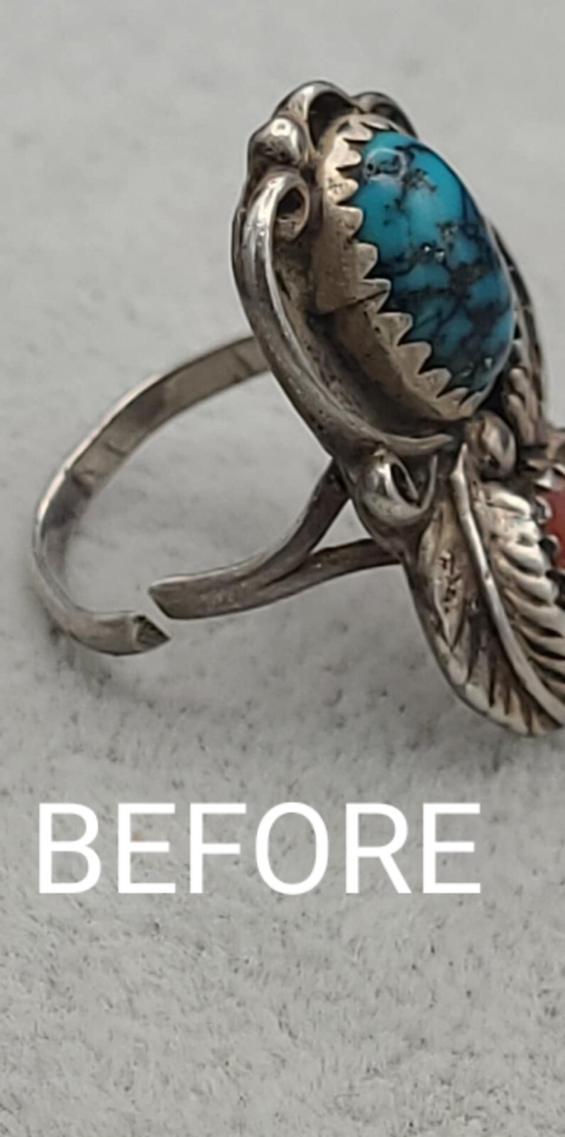 VINTAGE SOUTHWEST NATIVE AMERICAN RING SIGNED SC FOR SHARON CISCO REPAIRED BAND