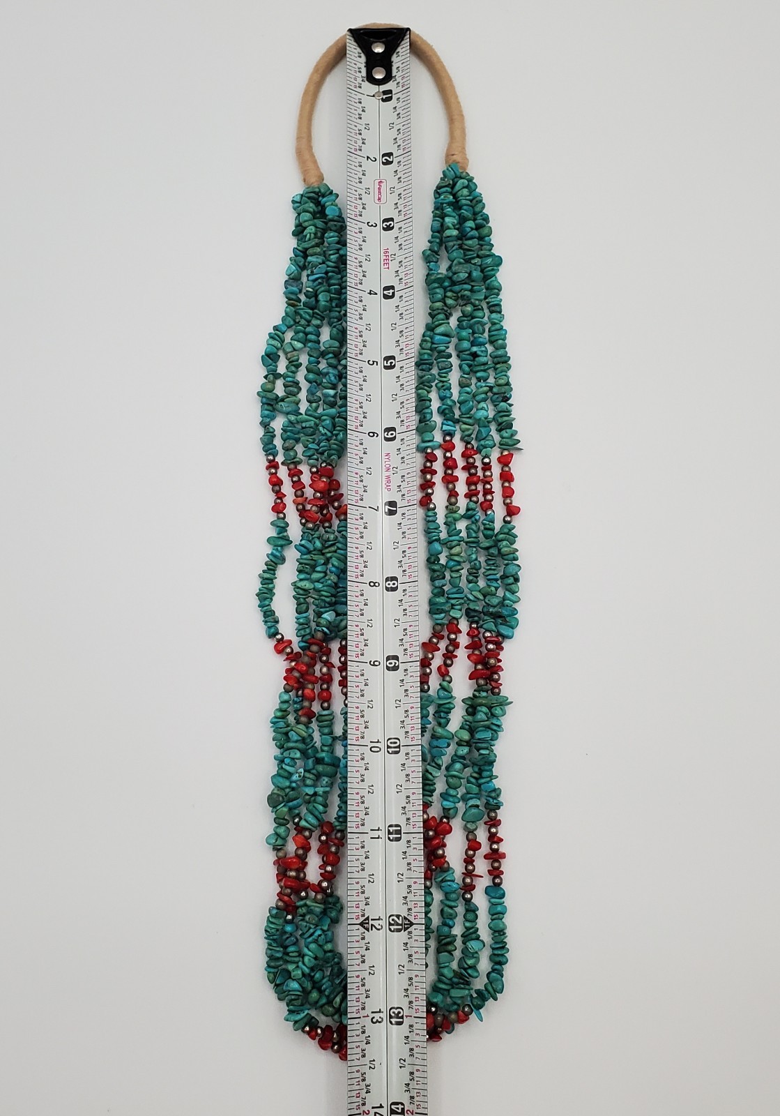 Turquoise Red Coral Necklace 28in Multi Strand Chip Bead Southwest Tribal Wrap
