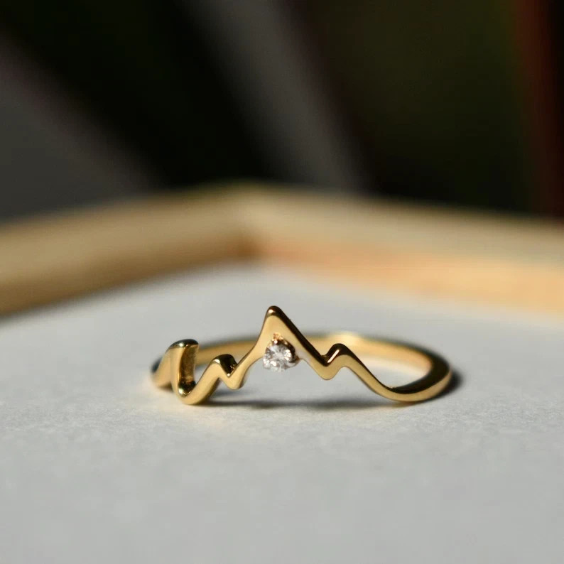 0.05Ct Lab Created Diamond Mountain Proposal Wedding Ring 14K Yellow Gold Plated