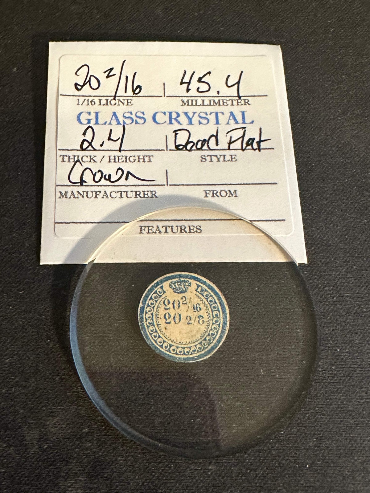 Crown Vintage FLAT Glass Pocket Watch Crystal 20-2/16 (~45.4mm) – NOS