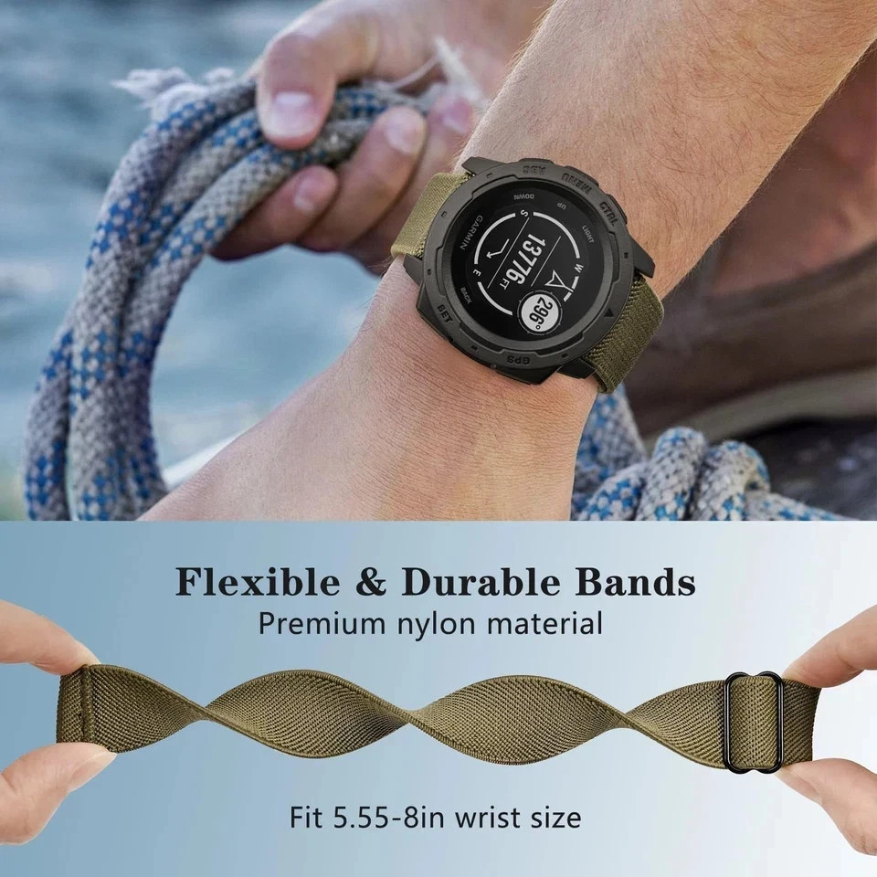 22mm Elastic Nylon Band Compatible with Garmin Instinct 1/2/3 45mm Solar/Fore…
