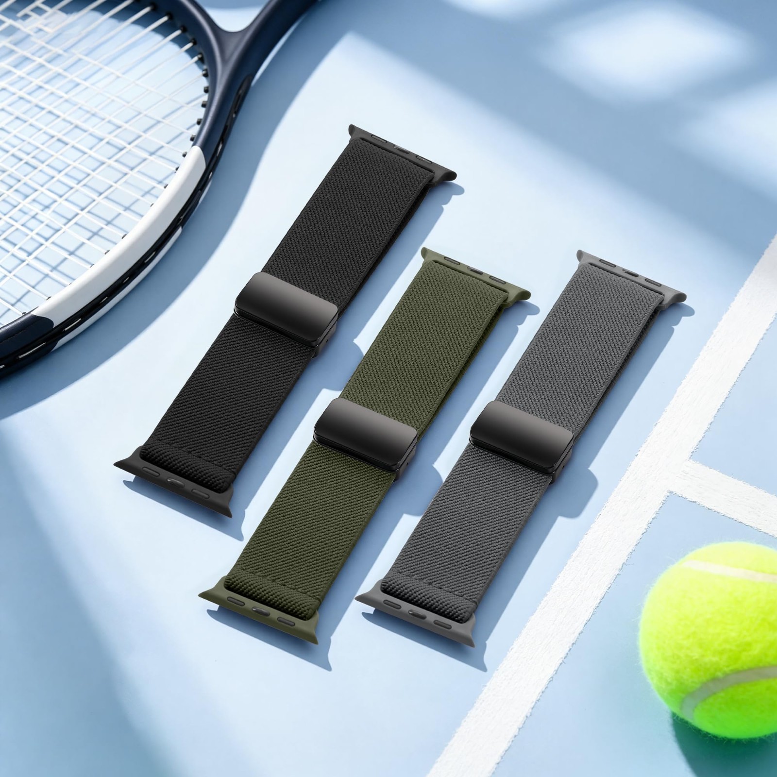 3 Pack Stretchy Magnetic Bands for Apple Watch 38mm-49mm, Nylon Waterproof Sport