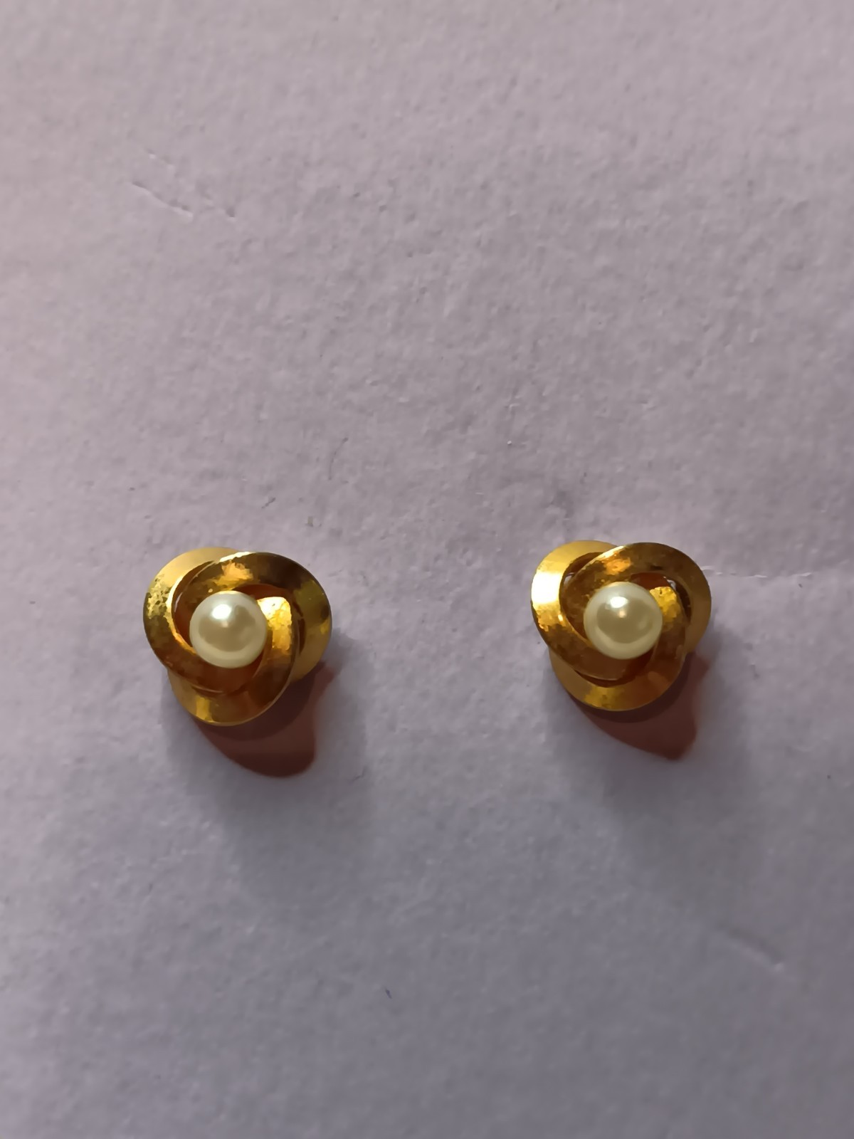 Vintage Signed MARVELLA Gold Tone Faux Pearl Knot Twist Stud Earrings