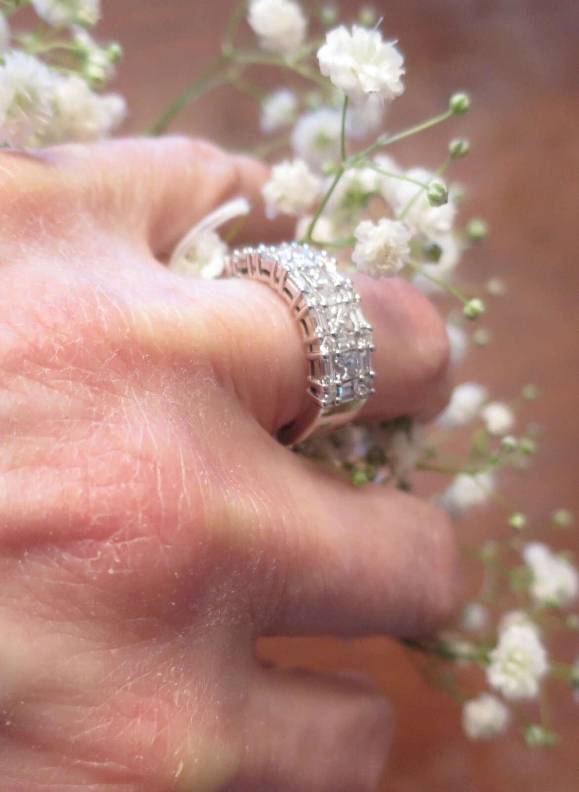 2.62 ct Princess Round & Baguette Diamond Wedding Ring 14K White Gold Band #322