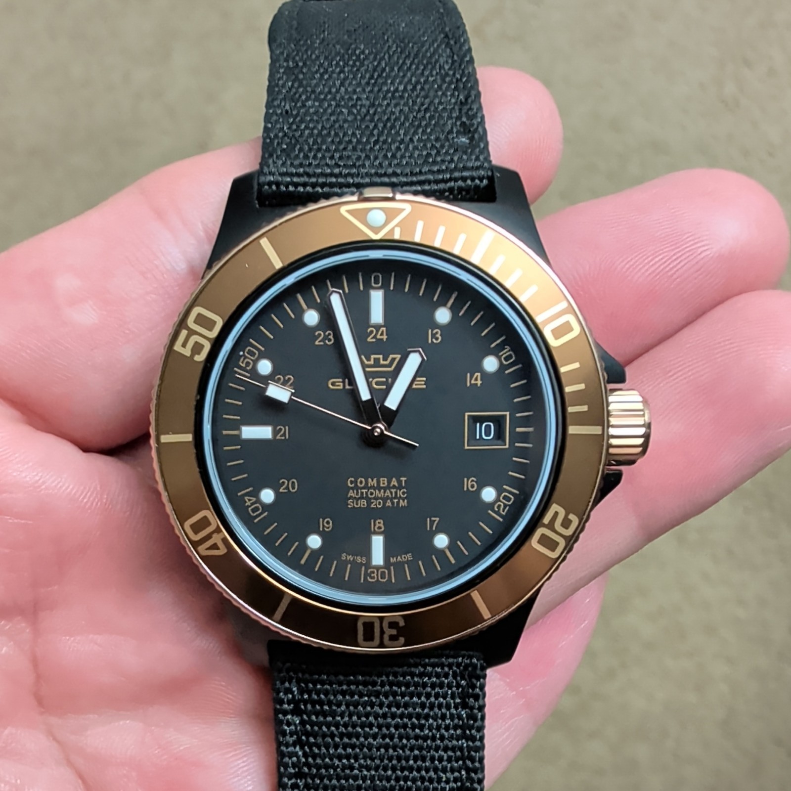 Glycine Combat Sub Automatic Black Dial Men’s Nylon Watch GL0093