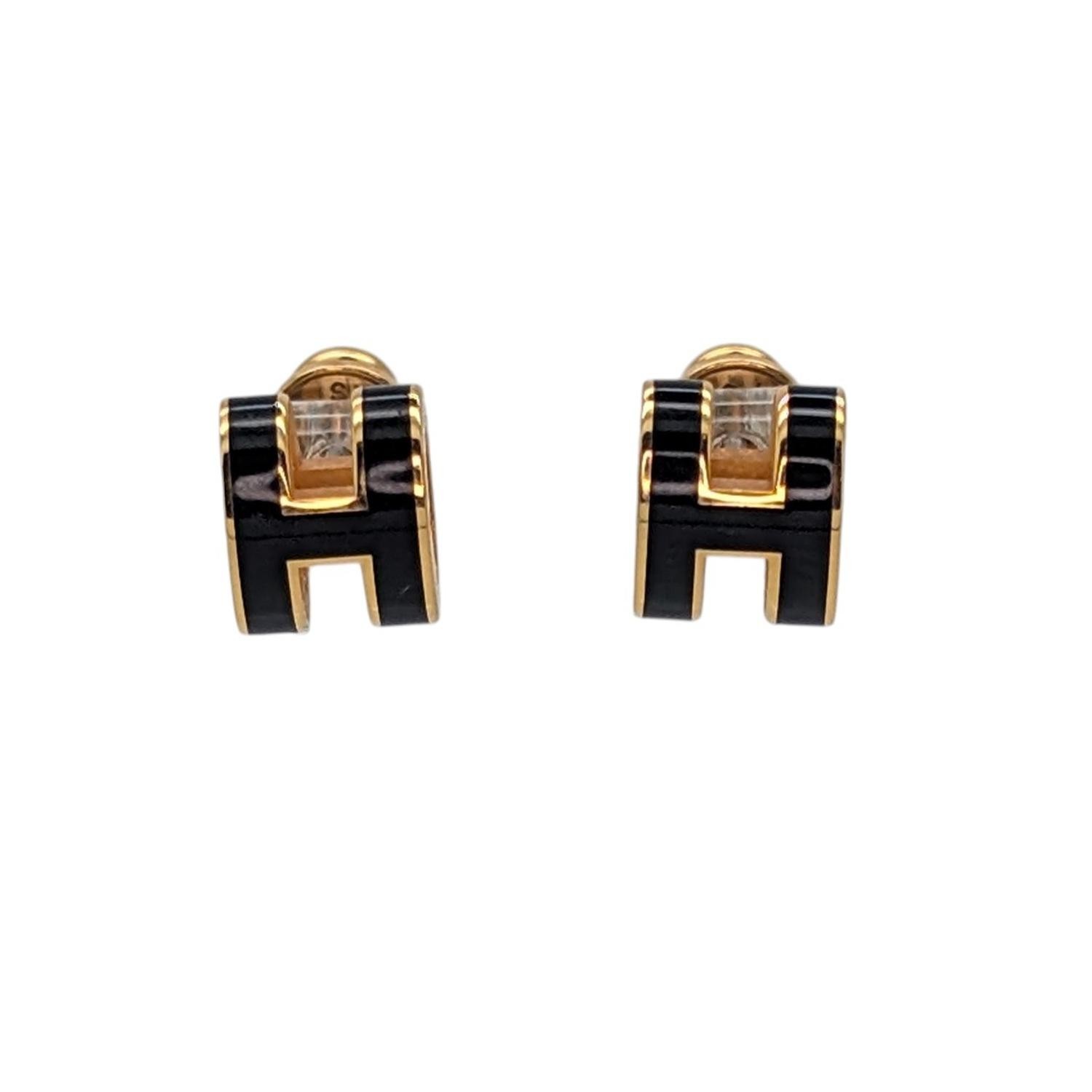 Hermès Mini Pop H Earrings – Black & Yellow Toned Gold