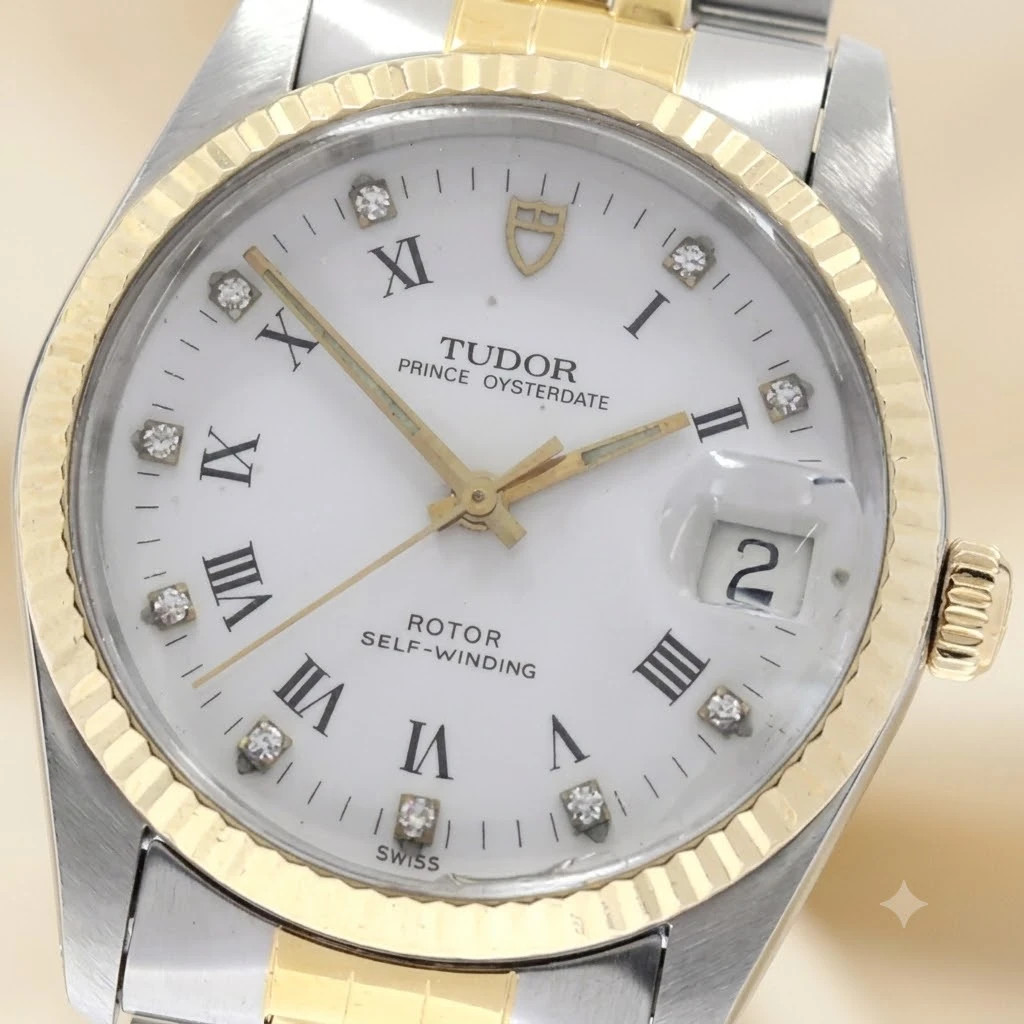 TUDOR 74033 Prince Date Automatic 5P Diamond YG Combi JDM Watch – From JAPAN –