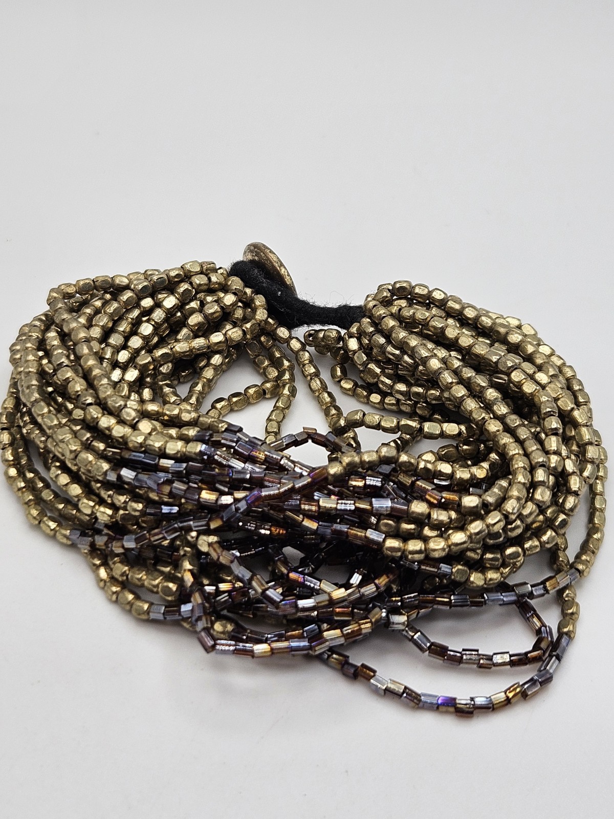 Ink Alloy Brass Tone Metal Beads Glass Bead Multi Strand Chunky Bracelet