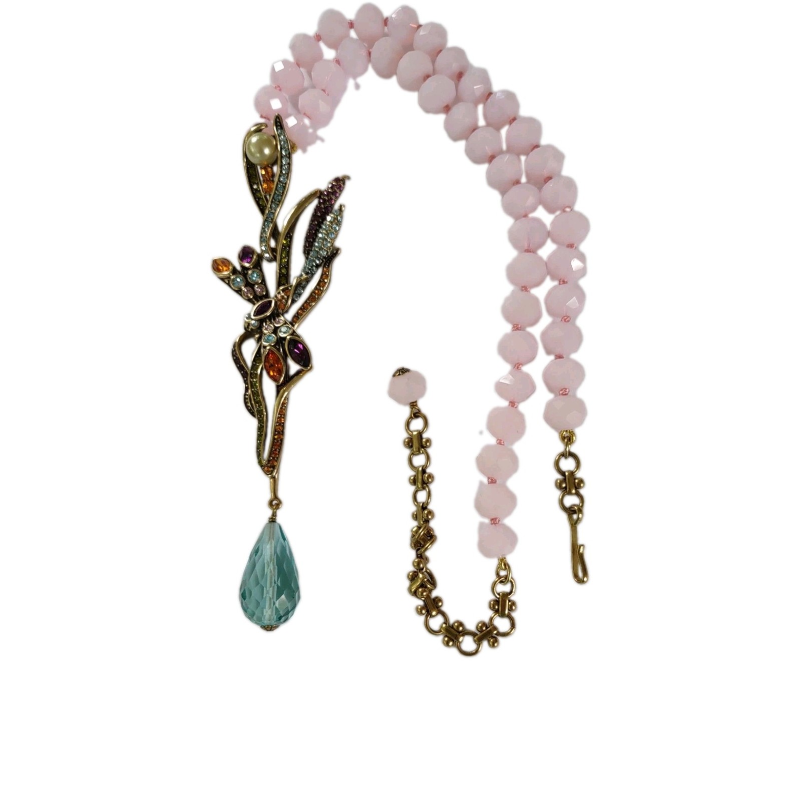Heidi Daus Dragonfly Pendant Necklace Pink Beads Wedding Travel Luck Passion